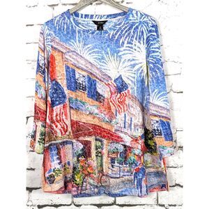 ALI MILES Festive Independence Day Burnout Top July 4th Barbeque Party Size 1X